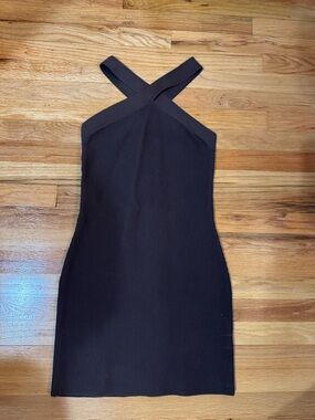 NWT Aritzia Chocolate brown Cross-Strap Black Ribbed Women’s Dress